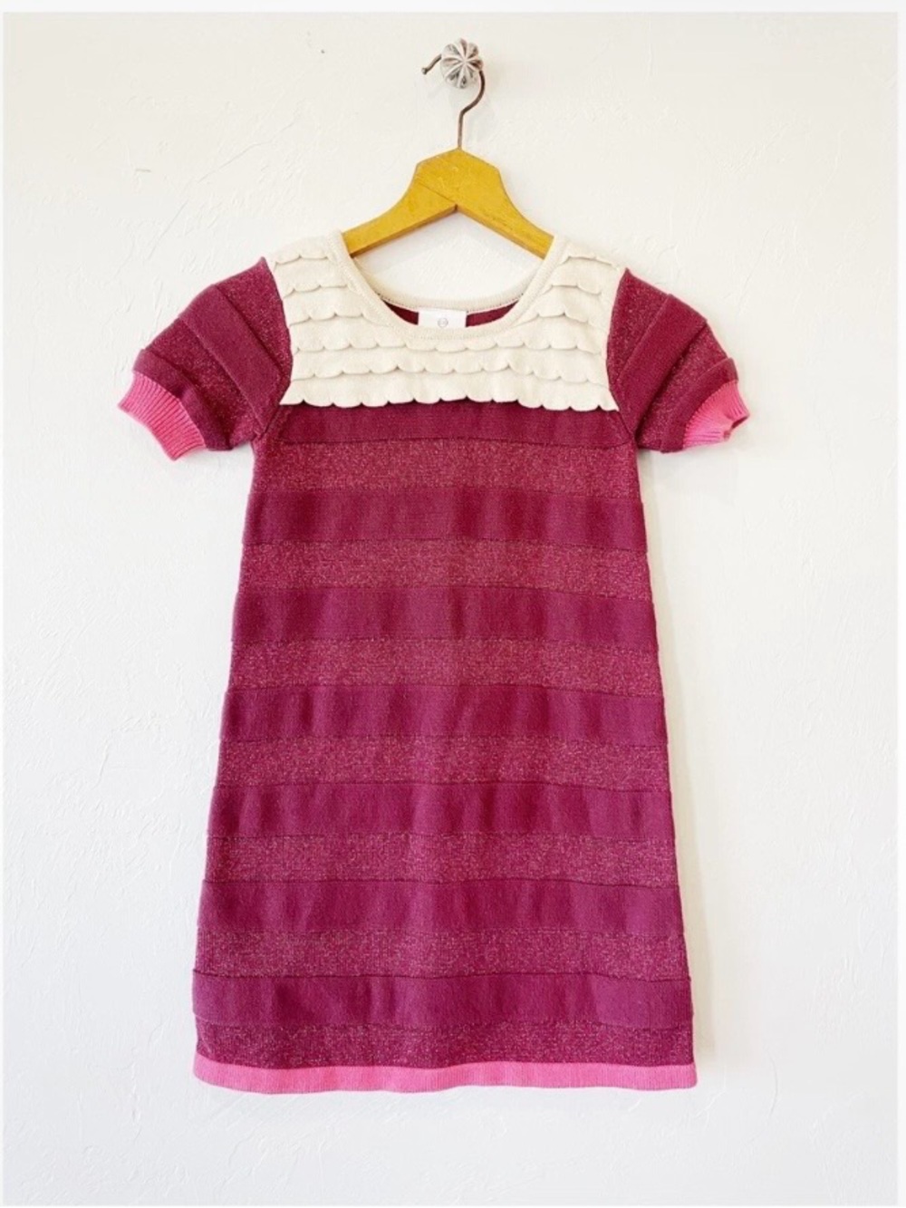 Hanna Andersson Pink Stripe Knit Dress with Cream Yoke